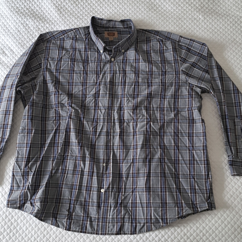 The Foundry Supply Co Shirt Mens 3XL XXXL Gray and Blue Plaid Button Up